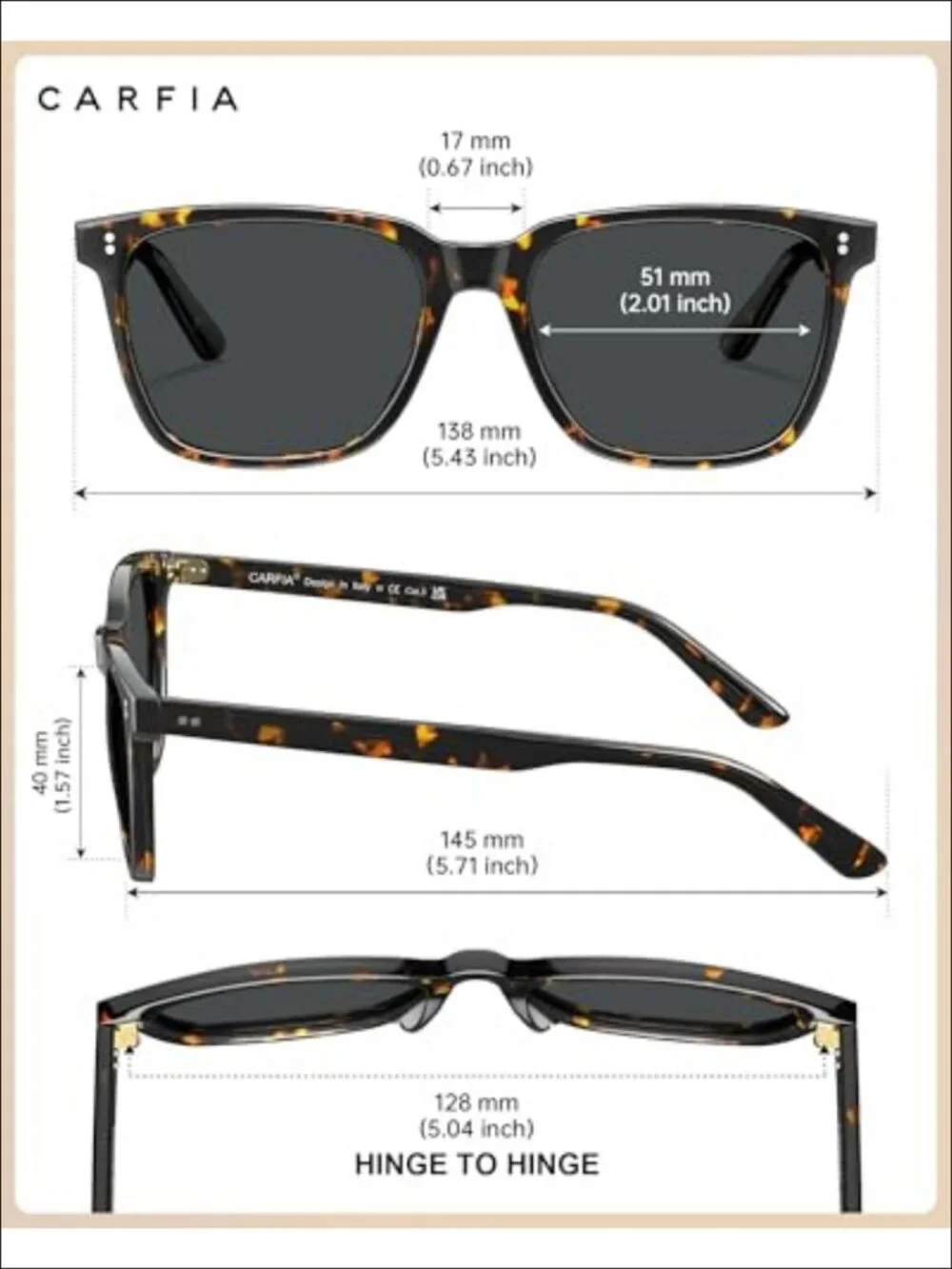 Acetate Polarized Sunglasses UV400 Anti-Glare Lightweight Square